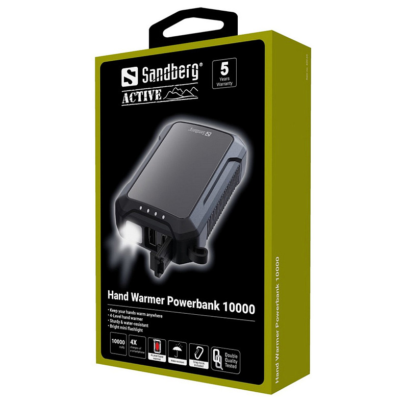 УМБ Sandberg Hand Warmer с обогревателем рук 10000 mAh 2A, USB, Type-C in, LED фонарь 1W