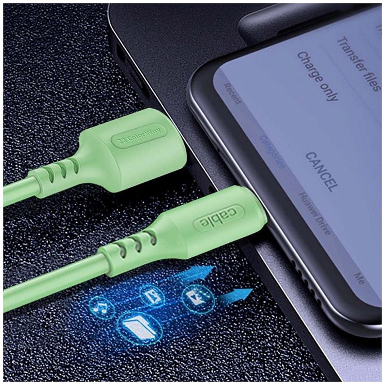 Кабель ColorWay USB-Lightning, soft silicone, 2.4А, 1м, Green (CW-CBUL042-GR)