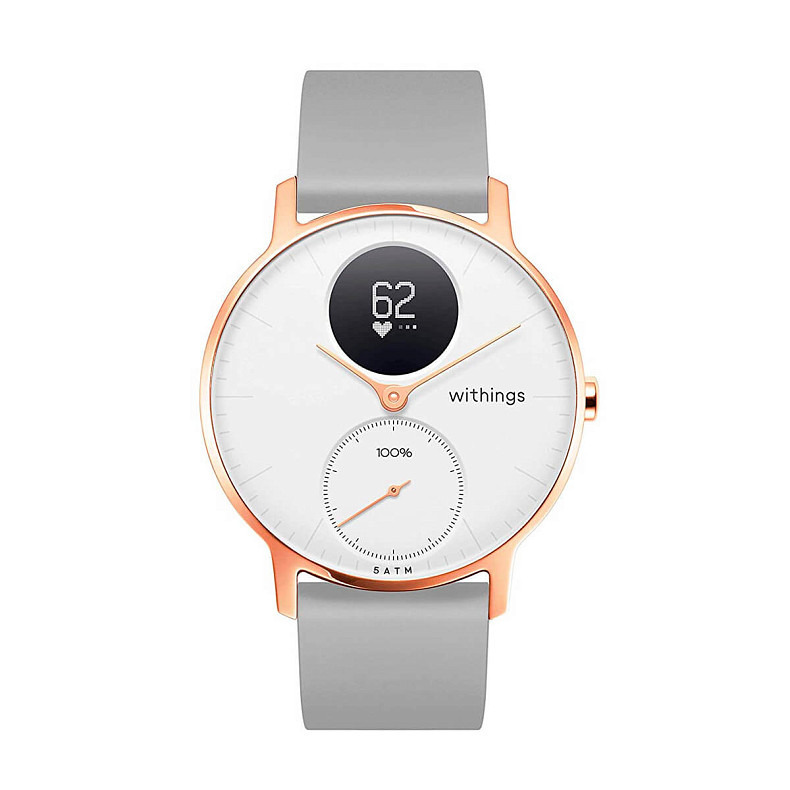 WITHINGS Steel HR Watch 36mm White Rose Gold with Grey Silicone Band WO