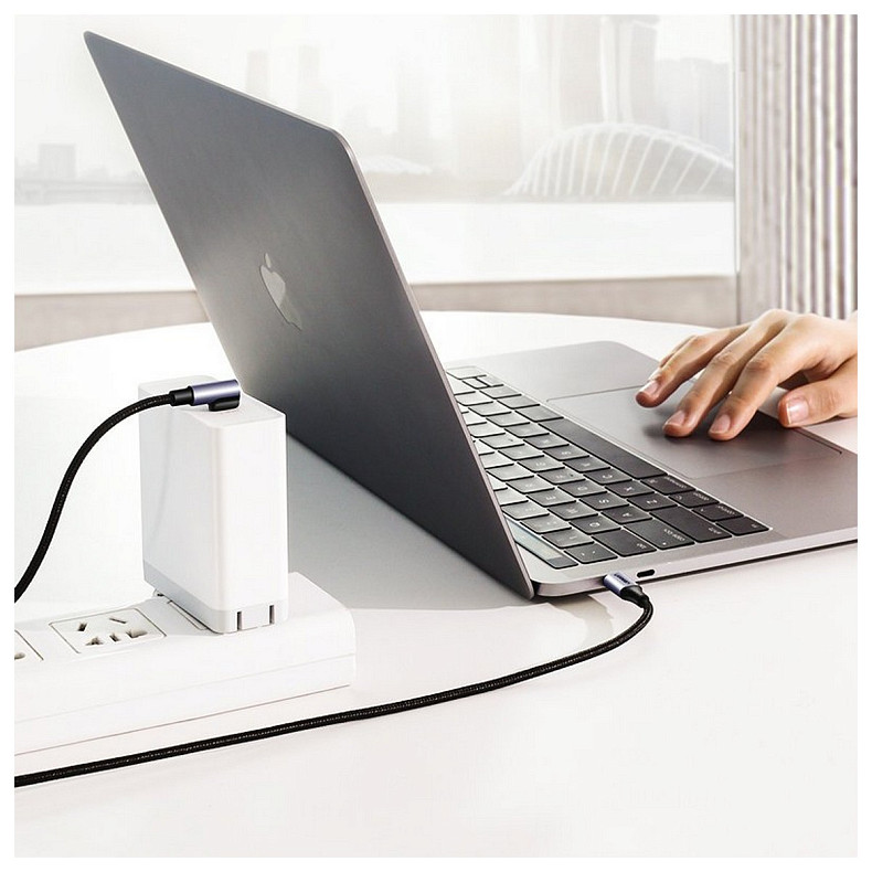 Кабель USB 2.0 Type-C M-M, 3 м, (60W) Черный, 90°Angle US255 UGREEN