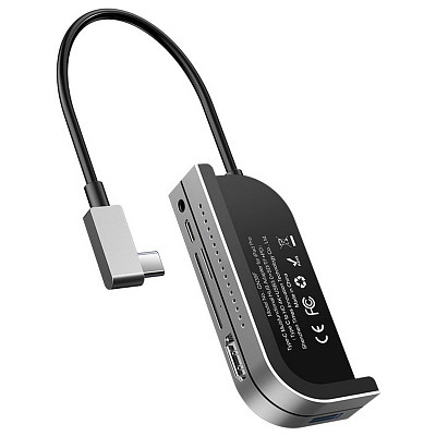Док-станция USB3.1 Type-C --> HDMI/USB 3.0x3/TF/SD/TRRS 3.5mm/PD 60W Темно-серая Baseus