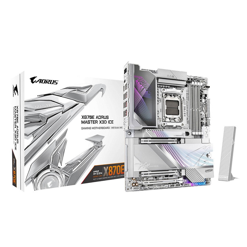Материнська плата GIGABYTE X870E A MASTER X3D ICE sAM5 X870 4xDDR5 M.2 Wi-Fi BT HDMI DP ATX