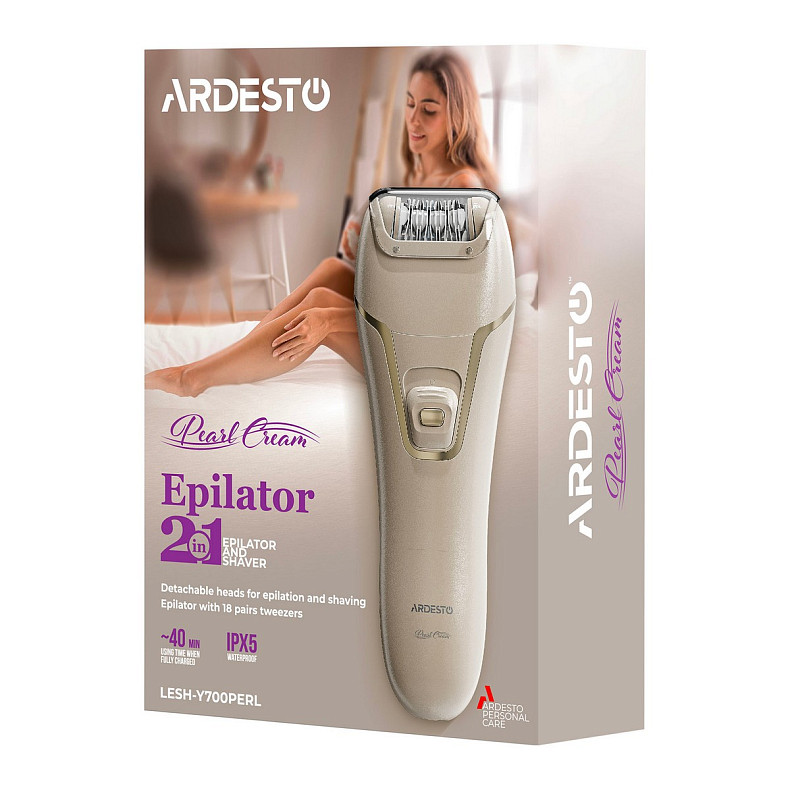 Епілятор Ardesto 2в1 Pearl Cream LESH-Y700PERL, пінцетний, акумул., пінцет.-18, сух., насадок-2, беж