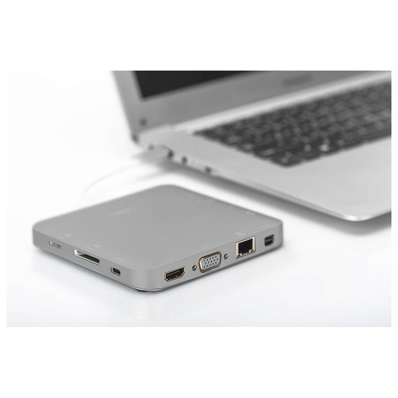 Хаб DIGITUS USB-C > HDMI/VGA/miniDisplayPort/3xUSB-A/USB-C/SD/MicroSD/RJ54/Audio