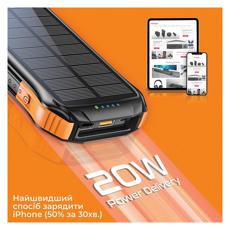 Универсальная мобильная батарея Promate SolarTank-10PDQi 10000mAh 20W Black (solartank-10pdqi.black)