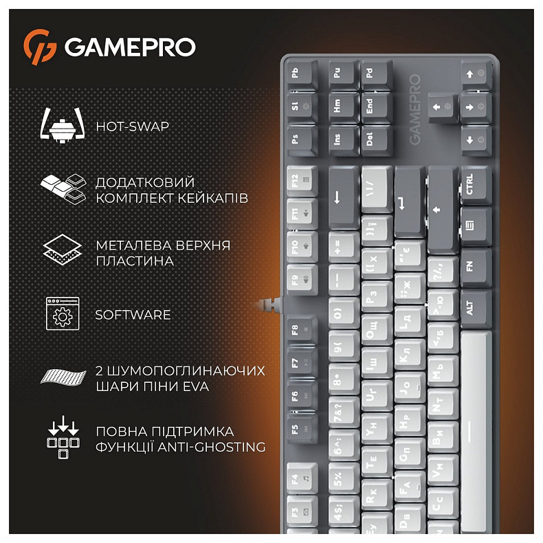 Клавіатура GamePro Genesis Metallic MK110G Outemu Red Swithes USB Gray