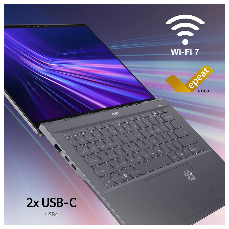 Ноутбук Acer Swift 14 AI SF14-11 14.5" WQXGA IPS, Quallcomm X1P-64-100, 16GB, F1TB, UMA, Win11, сіри