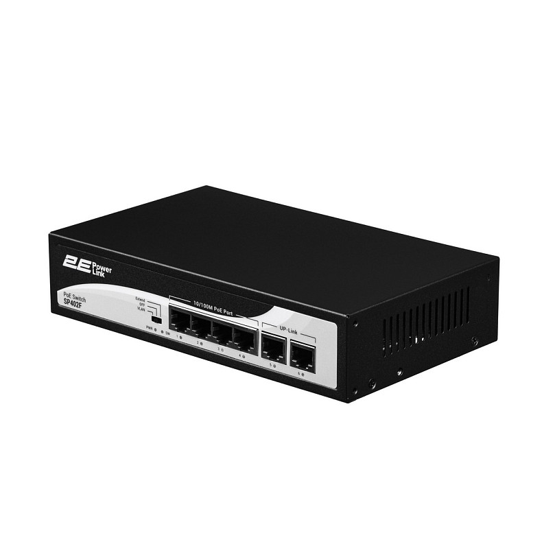 Комутатор 2E PowerLink SP402F 6xFE (4xPoE, 2xUplink), 55Вт, Некерований