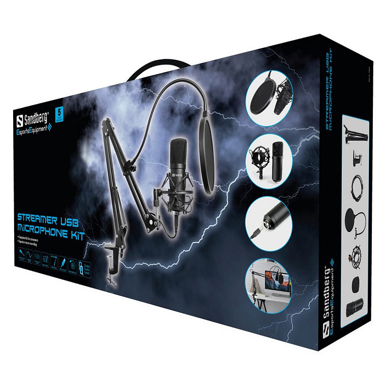 Ігровий стрім мікрофон Sandberg Streamer Kit USB, кабель 2,5м.