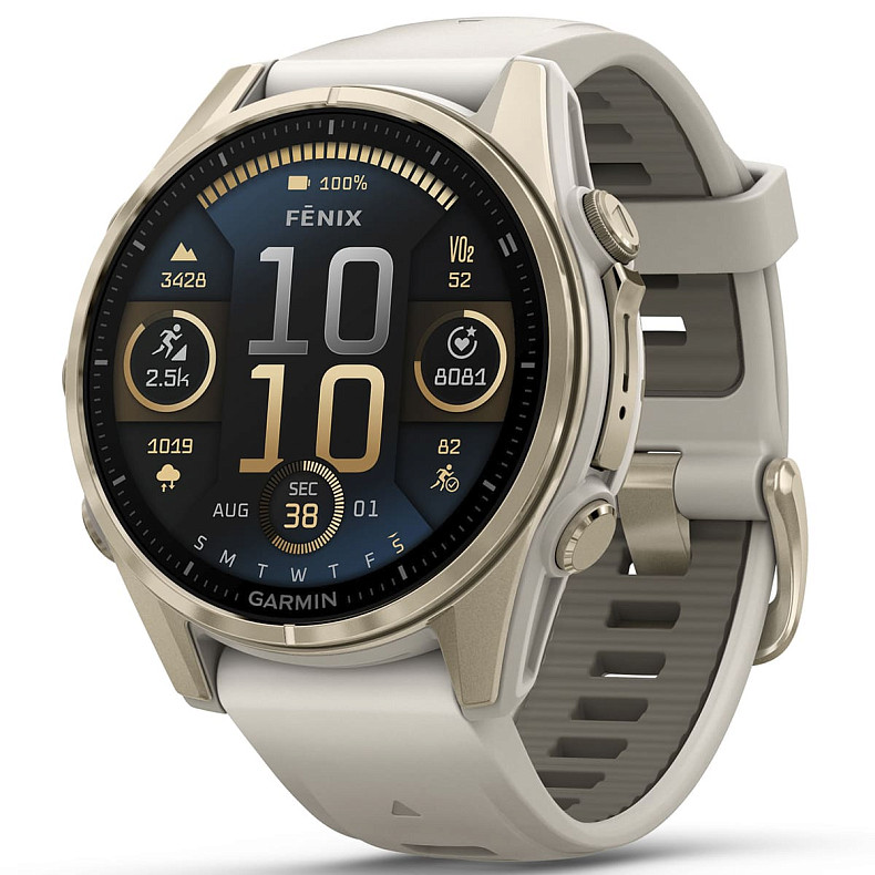 Спортивний годинник GARMIN Fenix 8 43mm AMOLED Sapphire Soft Gold with Fog Gray Silicone Band