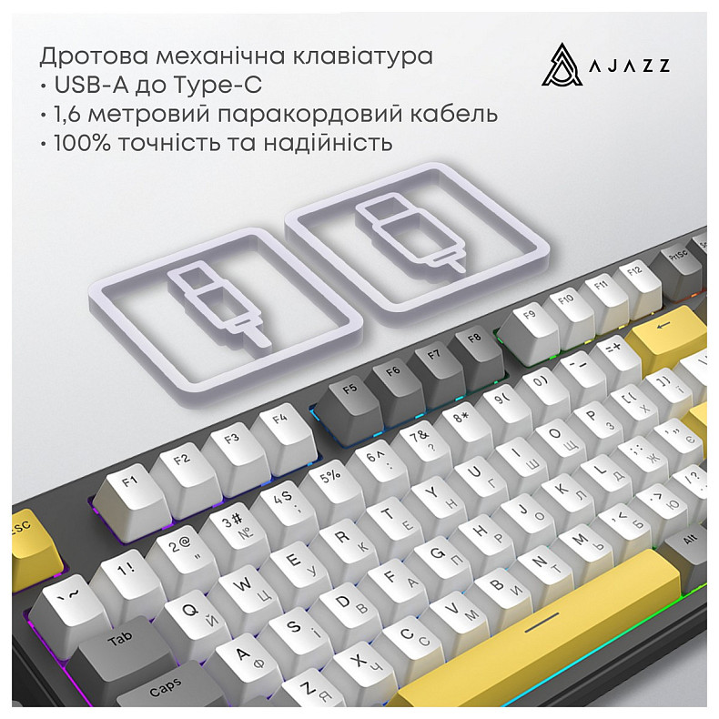 Клавіатура Ajazz AK870 V2 Flying Fish Switch Black USB-C (AK870-V2-FF-BGY)