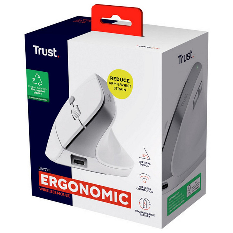 Мышь Trust Bayo II Ergonomic, WL, белый
