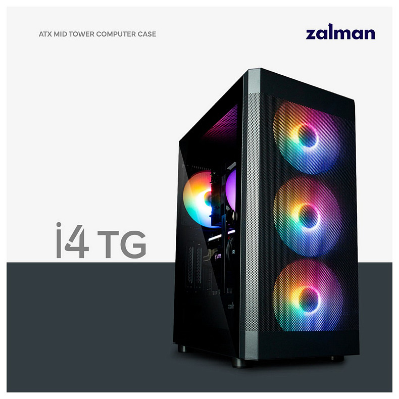 Корпус Zalman I4 TG без БП, 2xUSB3.0, 1xUSB2.0, 4x140мм RGB, VGA 320мм, LCS ready, TG Side Panel, AT