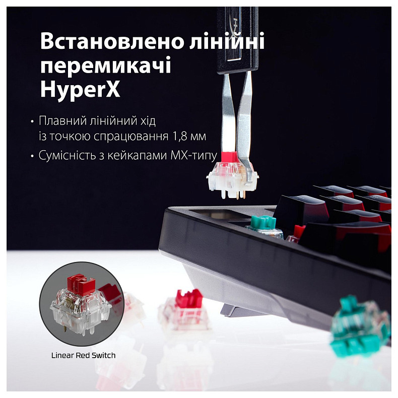 Клавіатура HyperX Alloy Origins 2 65key, Red, USB-A, Hot-Swap, EN/UA, RGB, чорний