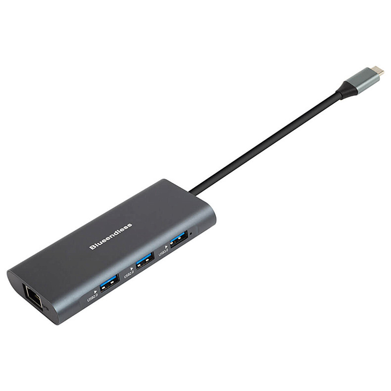 USB-хаб PowerPlant Type-C - 2 x USB 3.0, 1x USB 2.0, 1x Type C (PD), HDMI, SD, RJ45