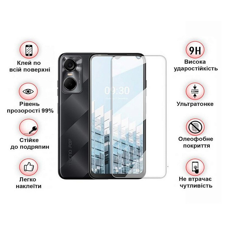 Захисне скло BeCover для Tecno Pop 6 Pro (BE8) Crystal Clear Glass 3D (708555)