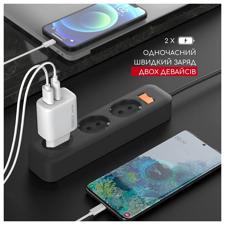 Сетевое зарядное устройство Intaleo TCG30GAN USB-C PD+USB-A QC 3.0 White (1283126578274)