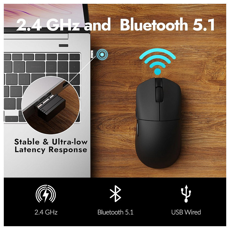 Миша Lemokey G1 USB-A/USB-C/WL/BT, 8K, чорний