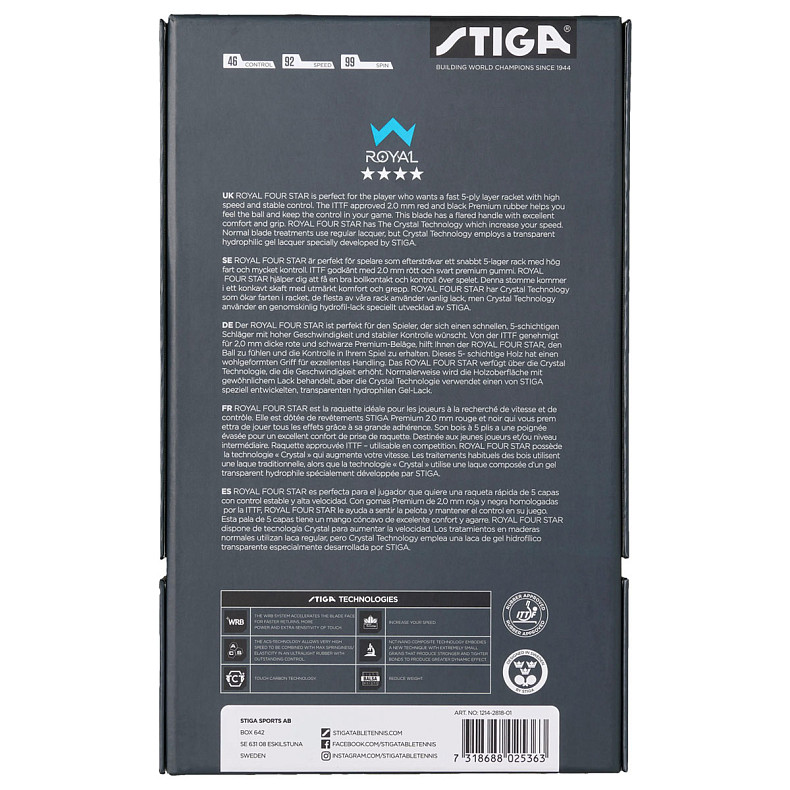 Ракетка для настільного тенісу Stiga Royal Crystal 4 Star FL (1214-2818-01)