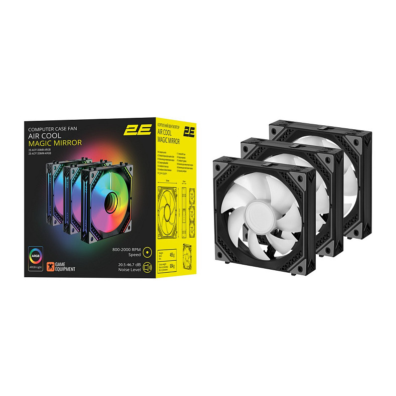 Корпусный вентилятор 2E GAMING Air Cool Magic Mirror ACF120MB-ARGB, 3x120мм, 2000rpm, 4pin PWM +5VAR