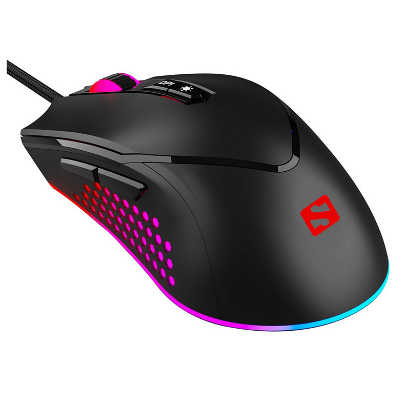 Мишка Sandberg Azazinator Mouse 6400 RGB, ігрова, 6400dpi., 7кн.Huano чорна