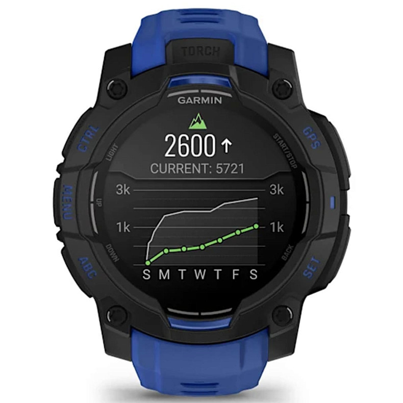 Спортивные часы Garmin Instinct 3 45mm AMOLED Black with Bolt Blue/Black Silicone (010-02936-43)