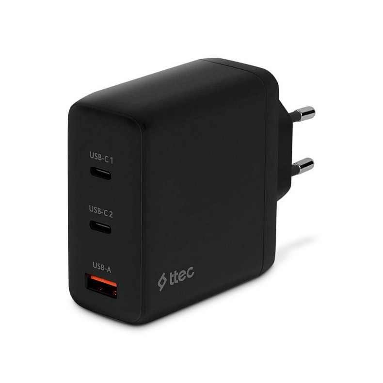 Мережевий зарядний пристрій Ttec SmartCharger Trio GAN 2хUSB-C/USB-A /120Вт Black (2SCG04S)