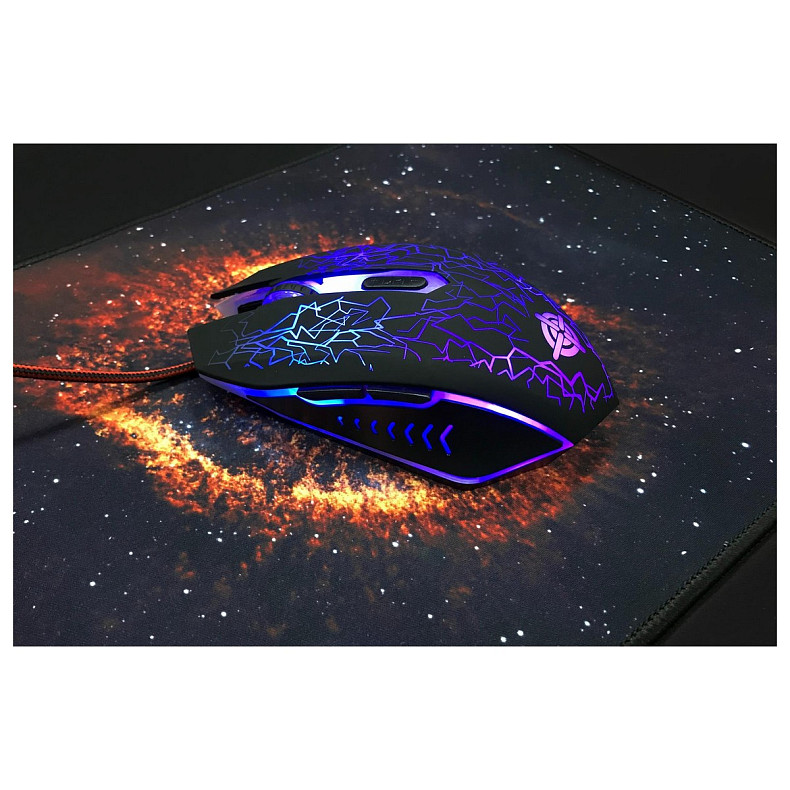 Миша GamePro GS347 чорного кольору з USB-кабелем та килимком