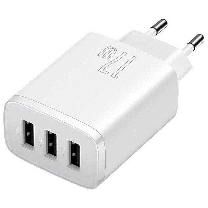 Мережевий зарядний пристрій Baseus Compact  Charger 3U 17W EU White (CCXJ020102)