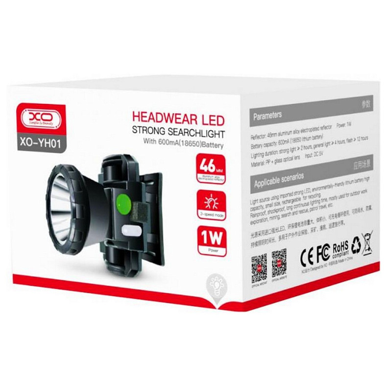 Налобный фонарик XO YH01 Black (1283126558528)
