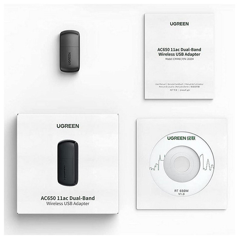 Адаптер WiFi UGREEN AC650 11ac Dual-Band USB 2.0 (CM448)