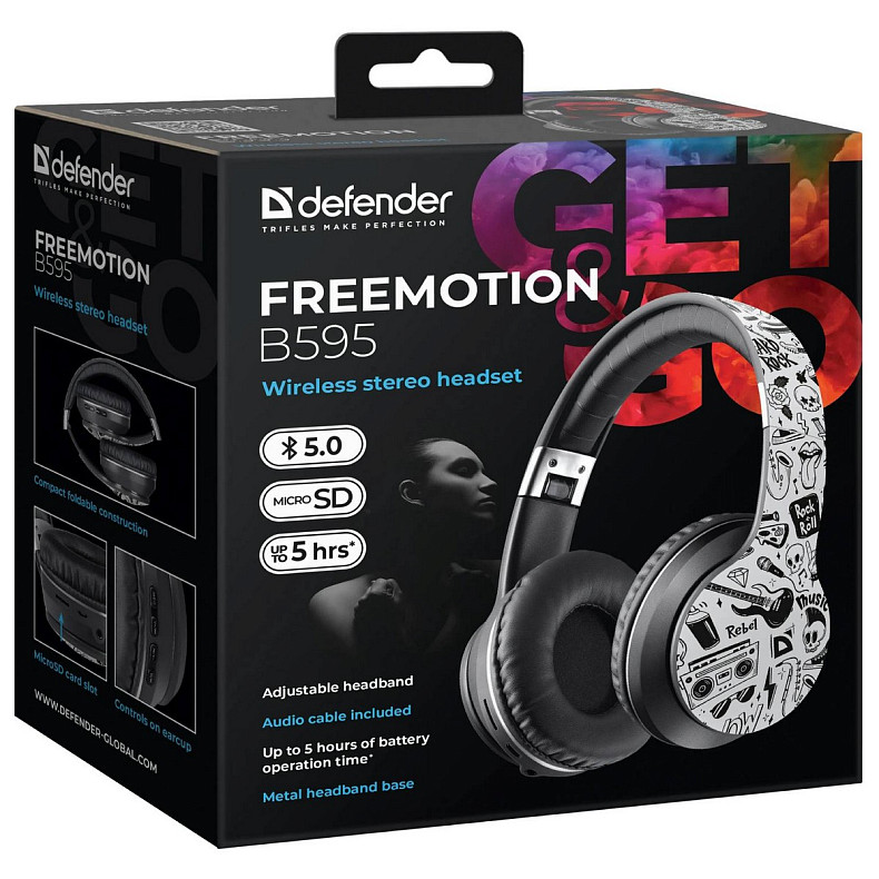 Наушники DEFENDER (63596)FreeMotion B595 Bluetooth, print