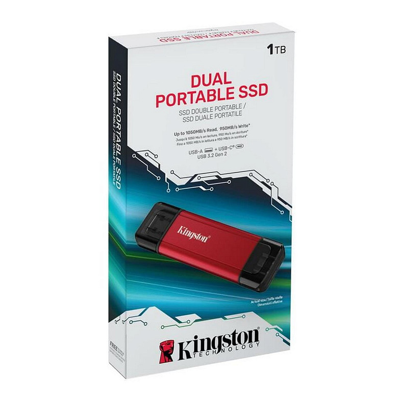 Внешний SSD 1TB Kingston Dual Portable Red (SPSD/1TB)