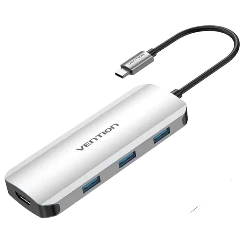 USB-хаб Vention USB-C Docking Station HDMI/USB 3.0x3/SD/TF/PD Gray 0.15m Aluminum Alloy