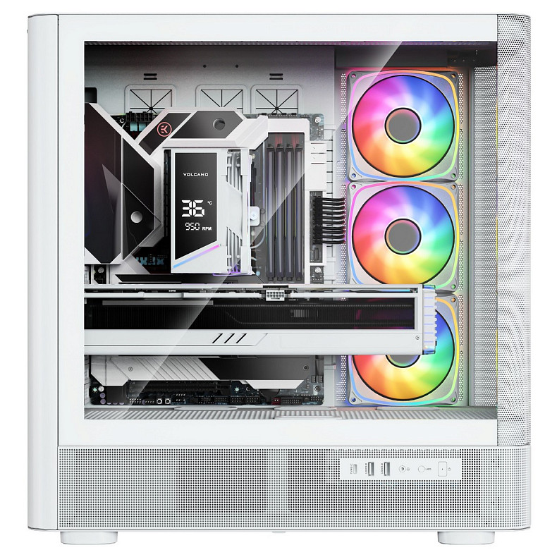 Корпус Modecom VOLCANO AQ500 ARGB MIDI FRONT LCD 6,2”, 4x120mm fans WHITE без БЖ ATX