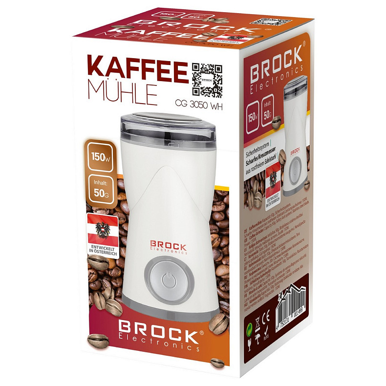 Кавомолка BROCK CG 3050 WH 150Вт/ жорнова/ 50г/ пластик/ біла