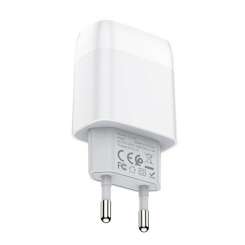 Зарядний пристрій Hoco C72A Glorious (1USB, 2.1А) White (6931474713001) + кабель MicroUSB