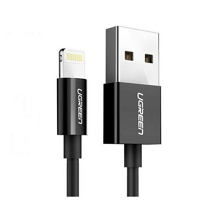 Кабель USB 2.0 AM-Lightning M, 2 м, 2.4A, Nickel Plating ABS Shell Черный, US155 UGREEN