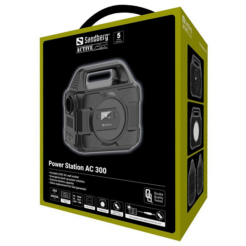 Зарядная станция Sandberg AC 300 (288 Вт/ч) 300W, Type-C in/out 100W, Li-ion, фонарик 7Вт