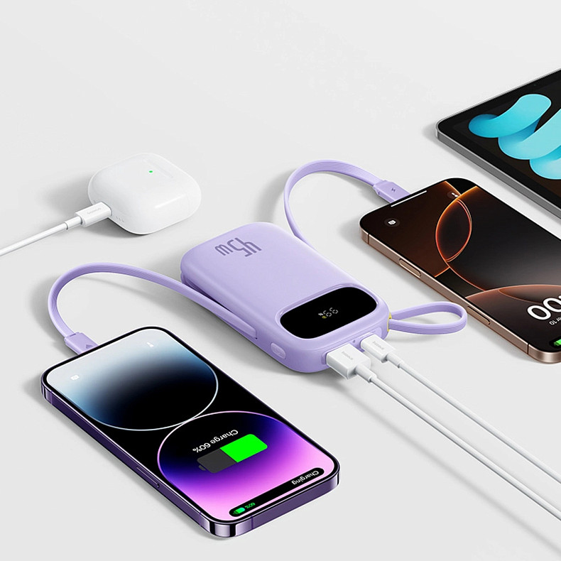 УМБ Baseus 20000mAh EnerFill FC31 45W PD,QC,USB-A,USB-C In/Out,built-in USB-C/Lightning cable Purple
