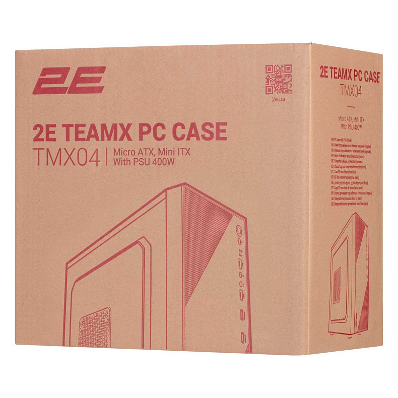 Корпус 2E TeamX TMX04 с БП 2E ATX400W, 2xUSB2.0, 1x80мм, VGA 220мм, mATX, черный