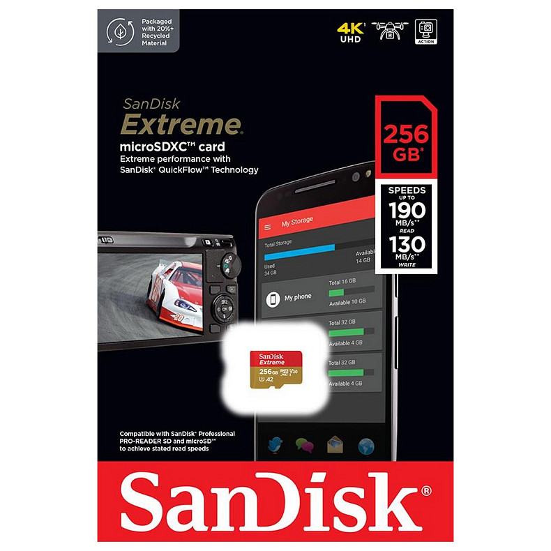 Карта пам'яті SanDisk microSD 256GB C10 UHS-I U3 Extreme V30