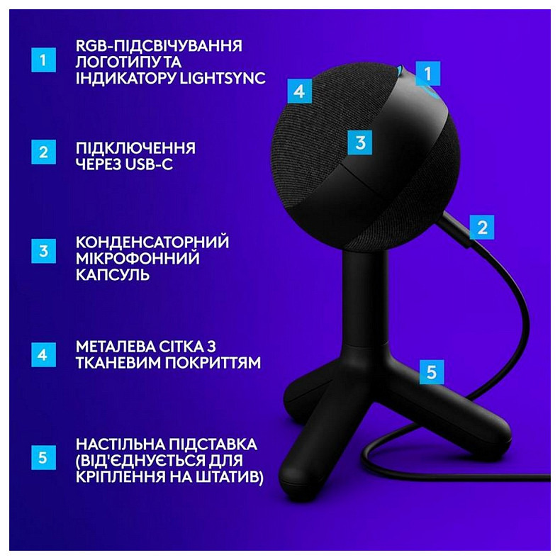 Мікрофон Logitech G Yeti Orb RGB Black (988-000551)