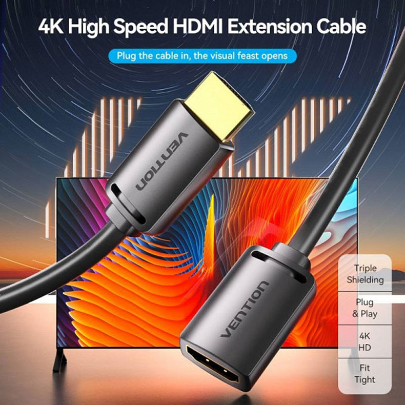 Кабель HDMI M-F (удлинитель), 5.0 м, V2.0, 4K 60Hz PVC Vention