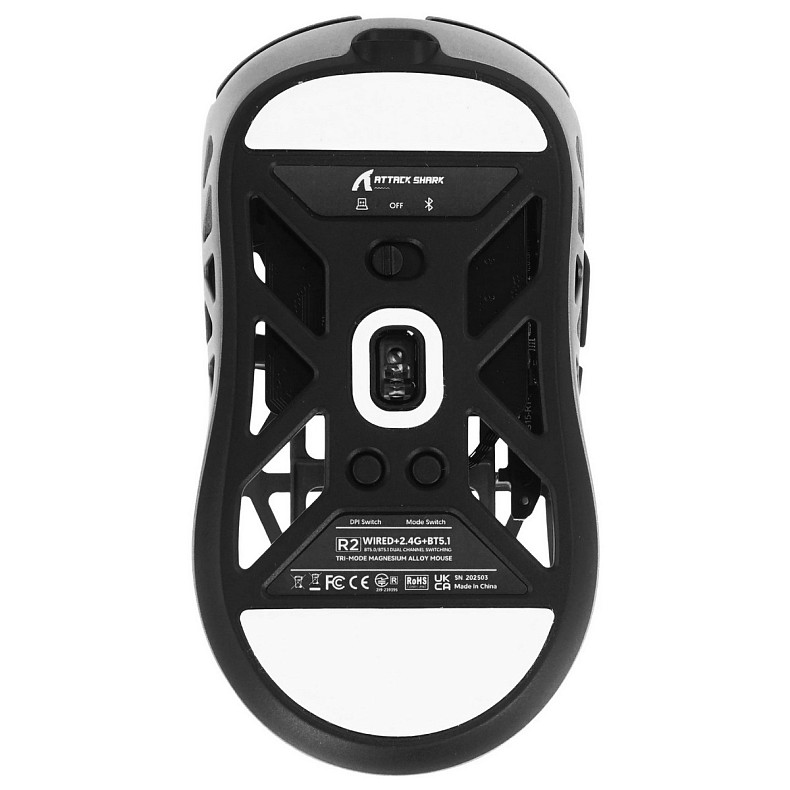 Мишка Attack Shark R2, Wireless/Bluetooth, 42000dpi. (PAW3950), 6кн., Silver gray