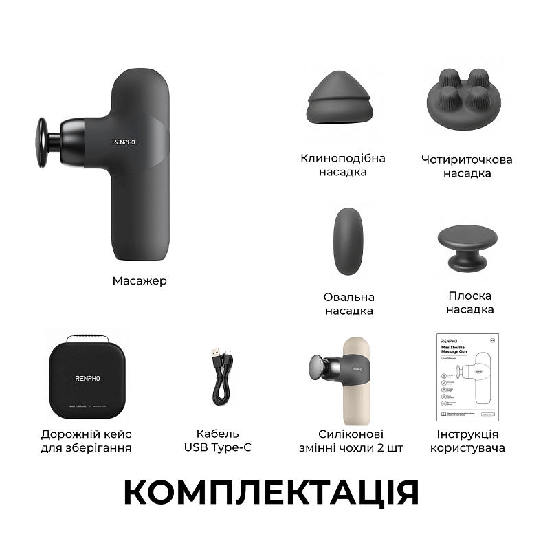 Перкусійний масажер RENPHO Mini Thermal Grey