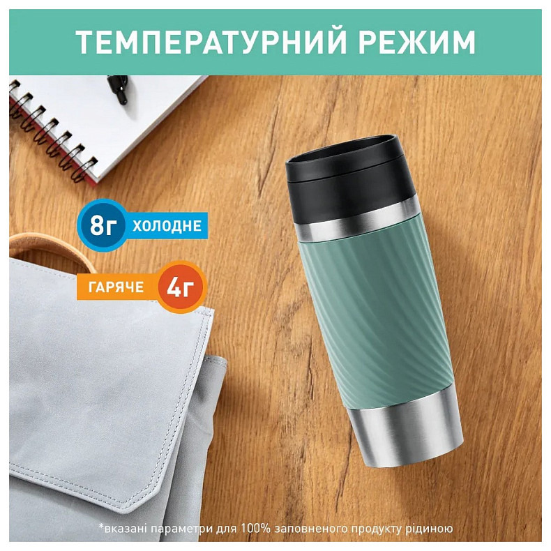 Термочашка Tefal Travel Mug Classic Twist, 360мл, нержавеющая сталь, зеленый (N2024310)