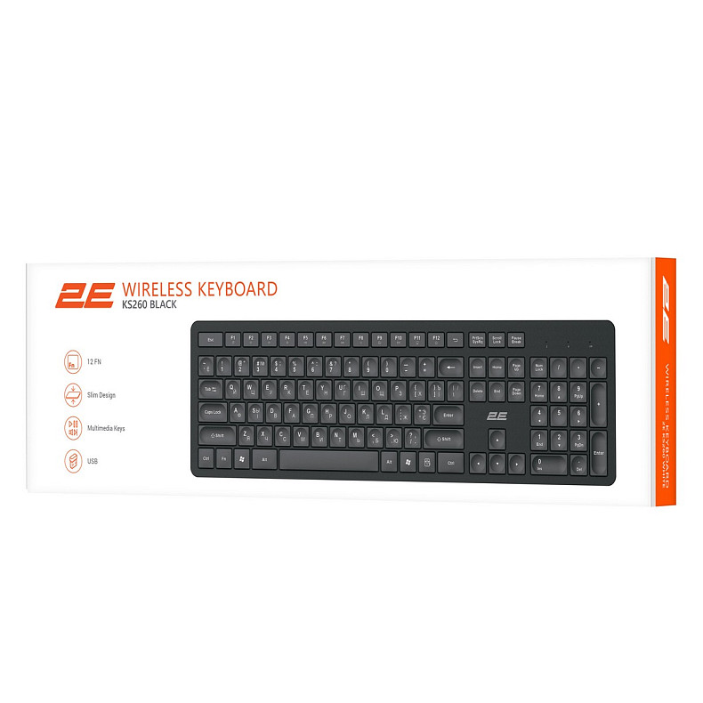 Клавиатура мембранная 2E KS260 106key, WL, EN/UK/RU, черный