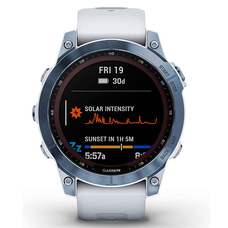 Спортивные часы Garmin Fenix 7 Sapphire Solar Mineral Blue DLC Titanium with Whitestone Band