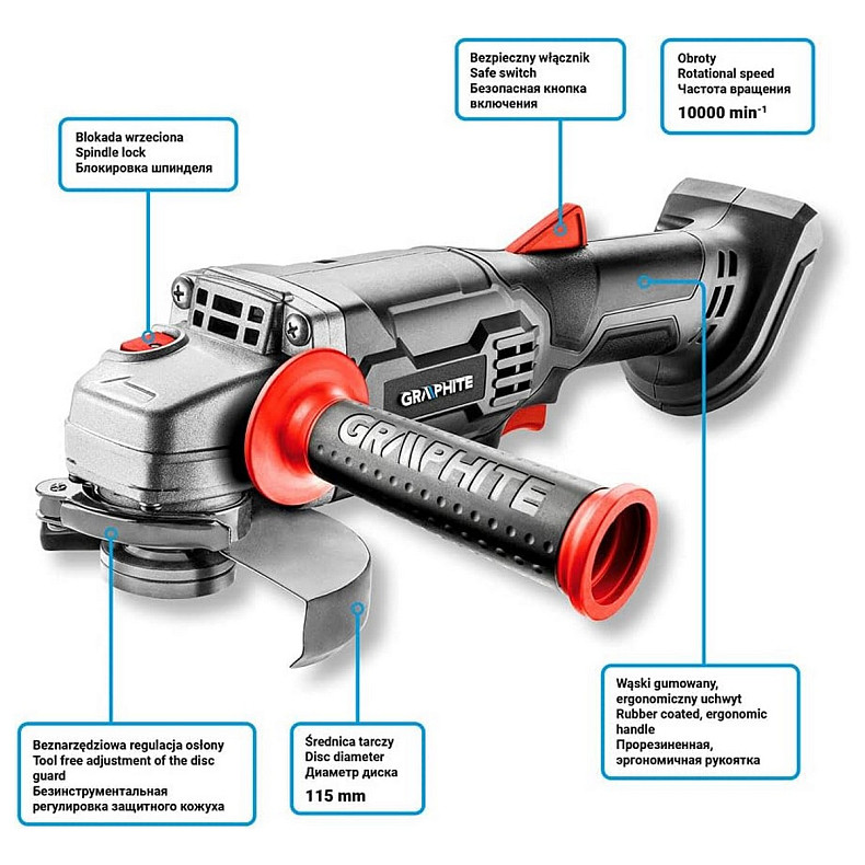Шлифмашина угловая аккумуляторная GRAPHITE 58G003
